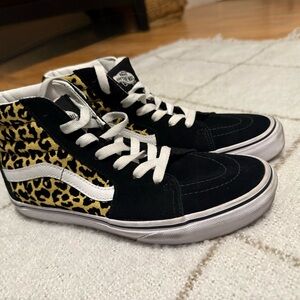 Vans Black and Leopard High-Top Sneakers
